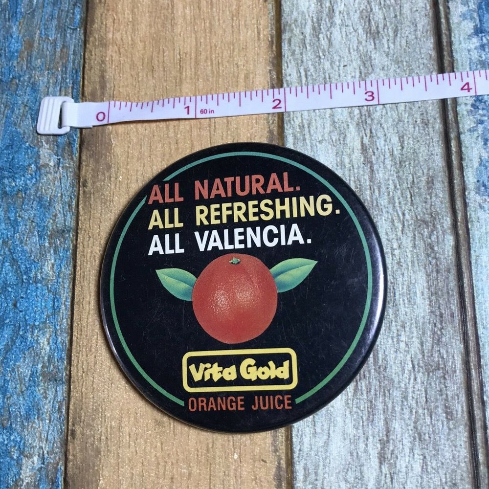 Vintage Vita Gold Orange Juice Button Pin Pinback